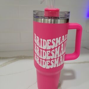 Pink Bridesmaid Stainless Steel Tumbler with Straw